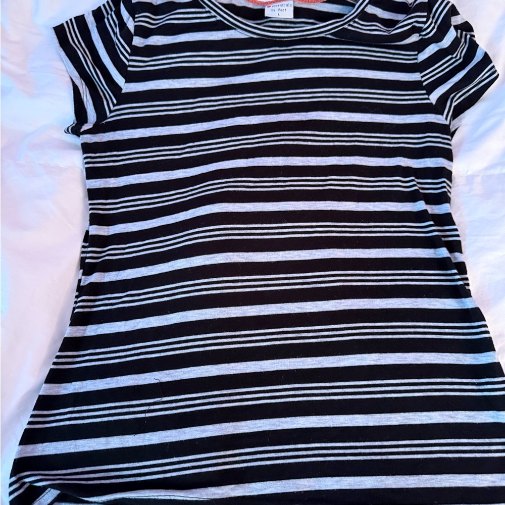 Poof! Black and White Striped Crewneck Top